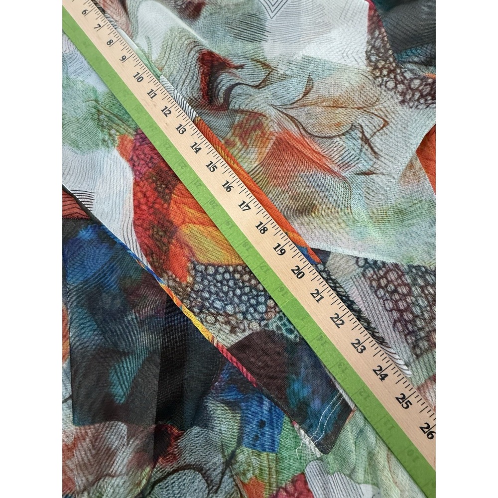 Michael Tyler Women  Large Multi Color Tunic Top Button Up People Bottom Sheer - Picture 7 of 10
